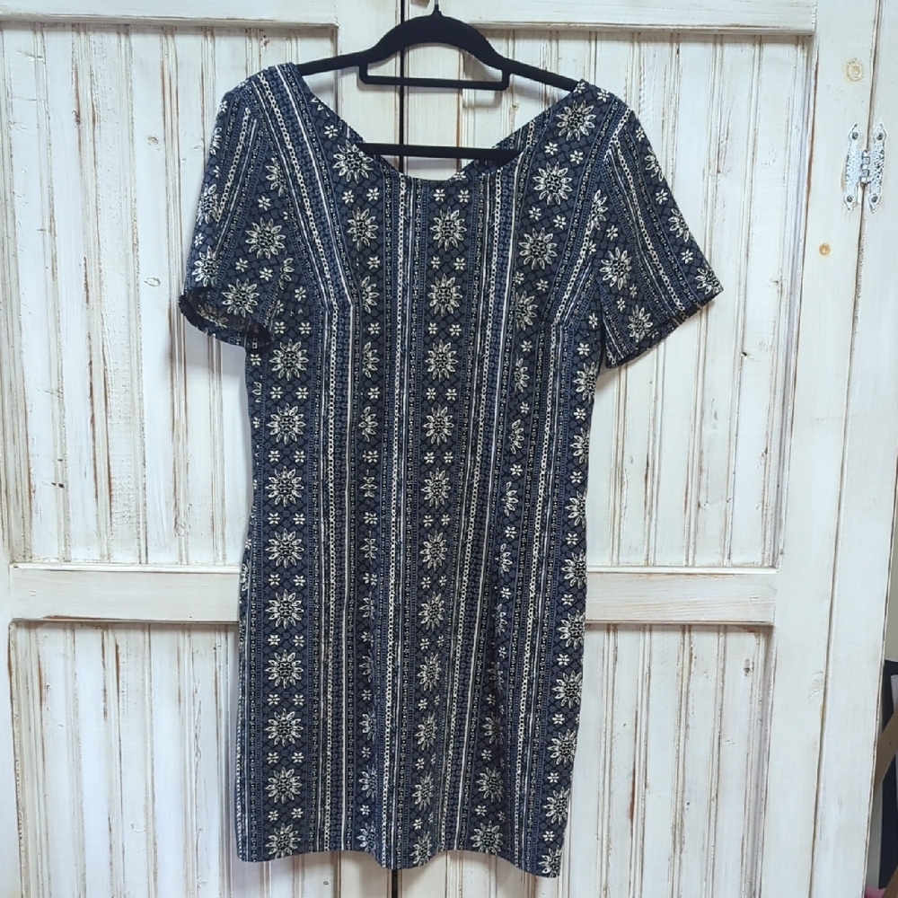 Hollister, Navy Blue Floral Boho Mini Dress. Large